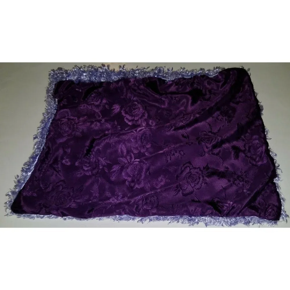 Purple Soft Fuzzy Rectangle Lovey Satin Roses 14